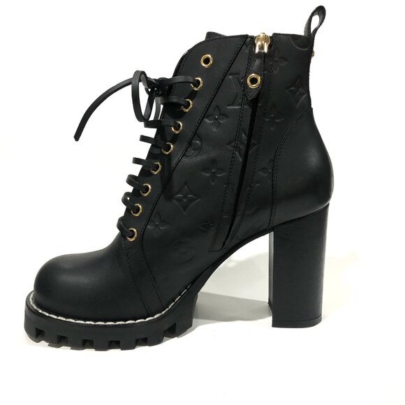 Rare & Auth Louis Vuitton Star Trail Ankle Boots Leather Black On Black Monogram - Picture 8 of 13